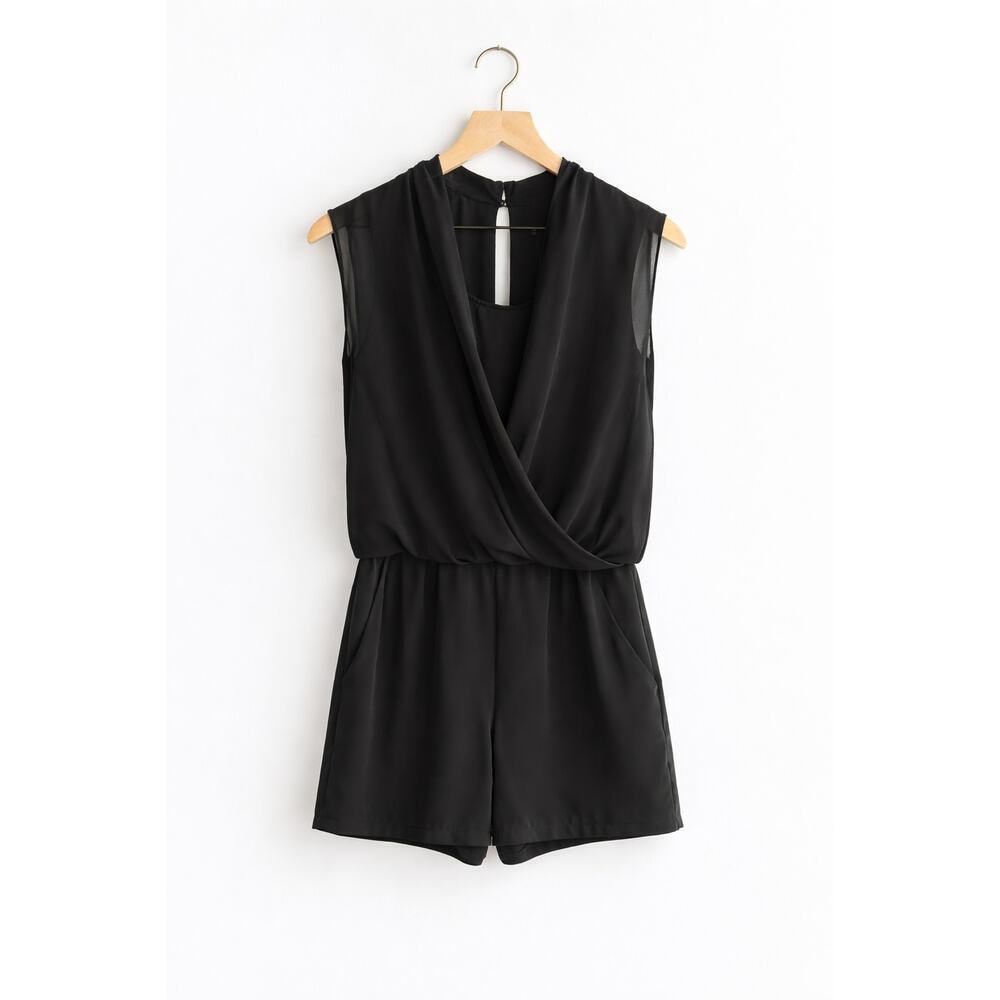 AllSaints Amis Drape Front Playsuit Romper Black | US 4 Minimalist Chic